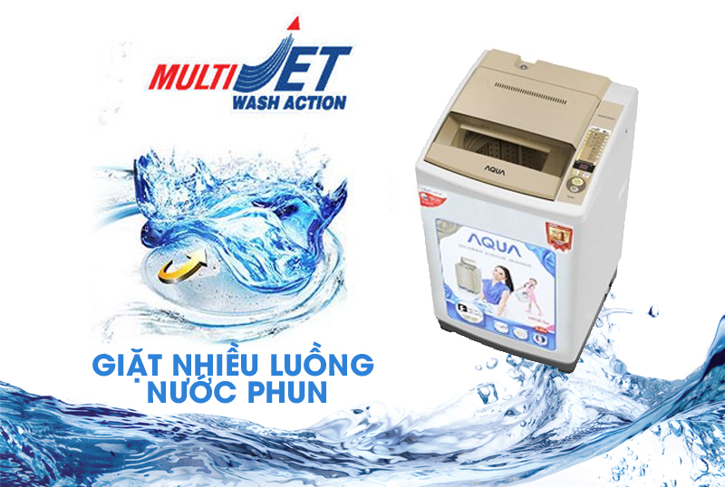 Với công nghệ Multi Jet phun nhiều luồng nước mạnh mẽ, các vết bẩn cứng đầu sẽ nhanh chóng bị máy giặt AQUA AQW-S80KT đánh văng ra