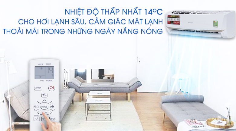 Nhiệt độ thấp nhất 14 độ C - Máy lạnh Sharp 1 HP AH-A9UEW